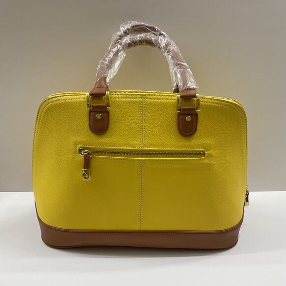 Joy & Iman Satchel Dome Handbag Faux Leather Yellow and Tan - NWT - Picture 8 of 15